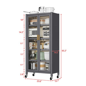 English Elm Open-door Vertical Kitchen Storage Cabinet with Microwave Shelf, Bakers Rack, 250KG Capacity Wheels Grey W509P164655