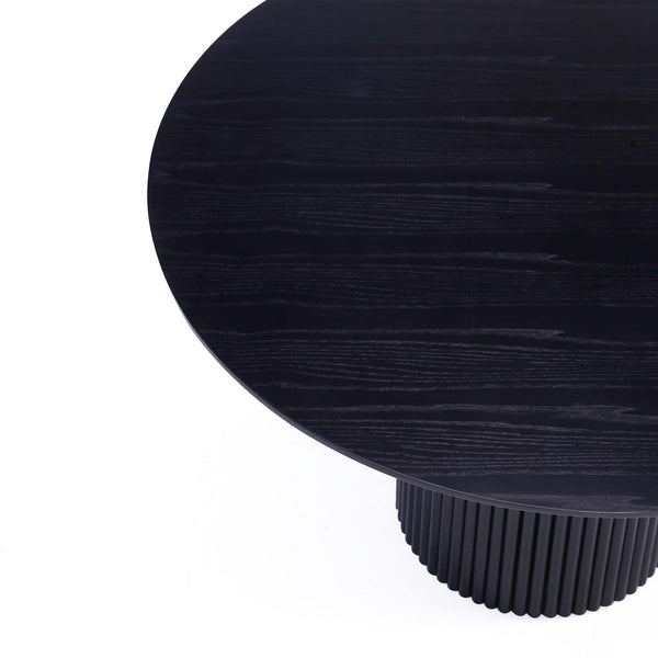 English Elm Hathaway 47" Round Dining Table in Black — Solid Ash Wood, Ribbed Base Design, Seats 4, Natural Grain Finish B365S00094