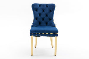 English Elm Hengming Tufted Wingback Velvet Dining Chairs Nailhead Trim Formal Set of 2 Dark Blue W212P465072