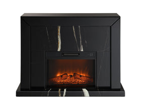 English Elm Drisana Black Mirrored Finish Fireplace - Marble Grain MDF, Tempered Glass, Firecore Heat Technology B2726P247239