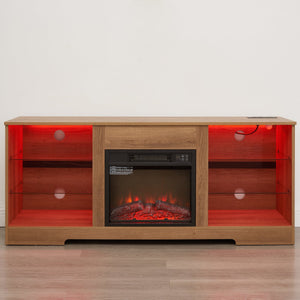 English Elm TV LED Fireplace TV Stand with Bluetooth LED Lights, Remote, USB Charging & Ample Storage, 58" Oak W2275P257558