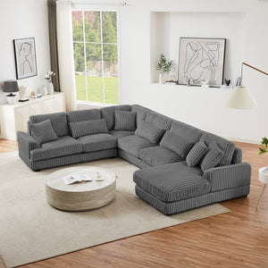 English Elm 129" Oversized Sectional Sofa U-Shaped Corduroy Chaise Lounge with Curved Armrests Plush Foam Comfort Dark Gray N719S001690R
