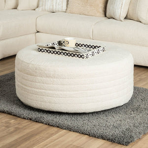 English Elm Transitional Round Cream-Toned Ottoman | Plush Chenille Upholstery & Versatile Style For Any Room B2741P354529-GIGA