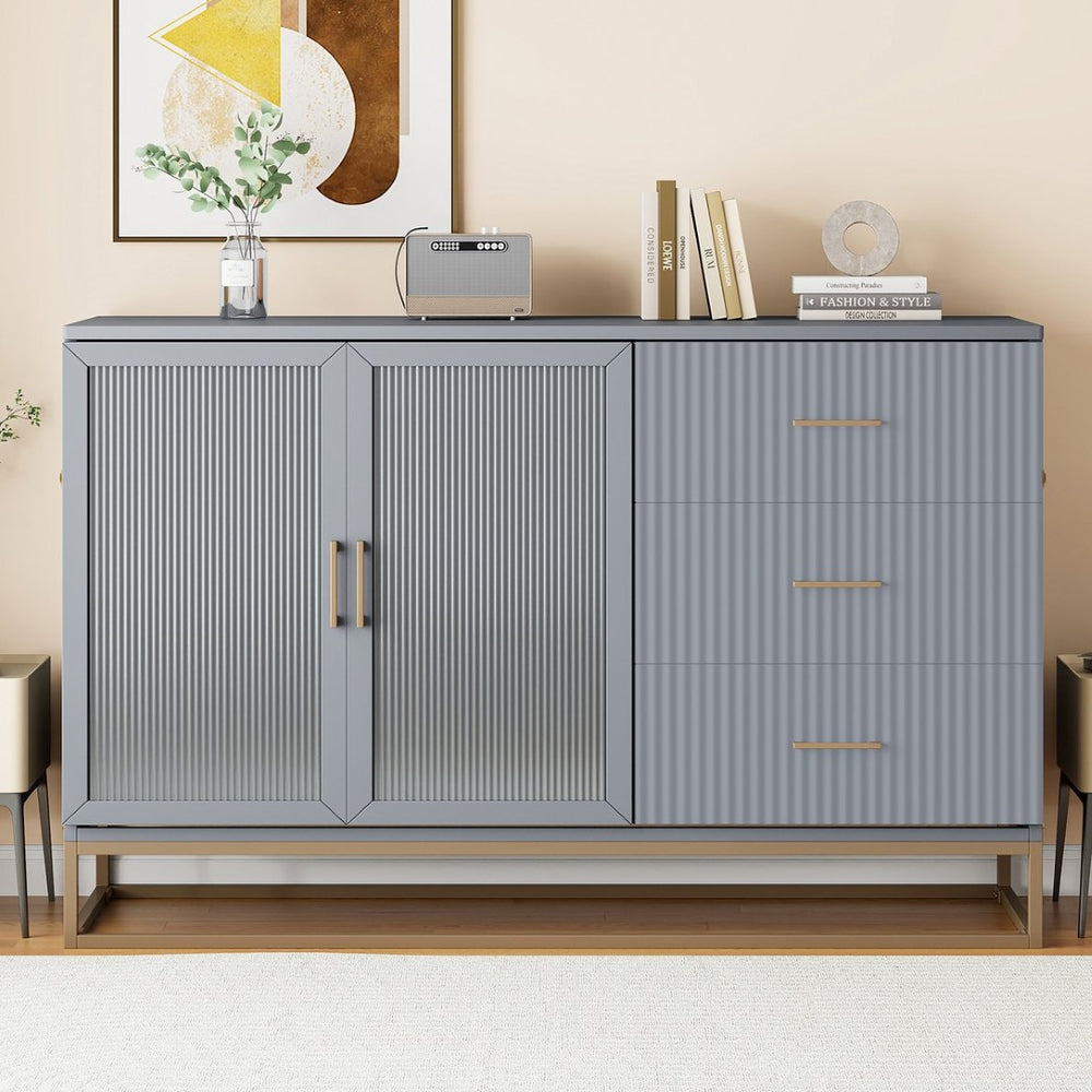 English Elm Murphy Queen Wall Bed with Frosted Glass Cabinet Facade Gold Legs Pine Frame Gray N820S00028E