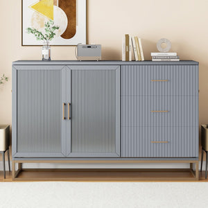English Elm Murphy Queen Wall Bed with Frosted Glass Cabinet Facade Gold Legs Pine Frame Gray N820S00028E