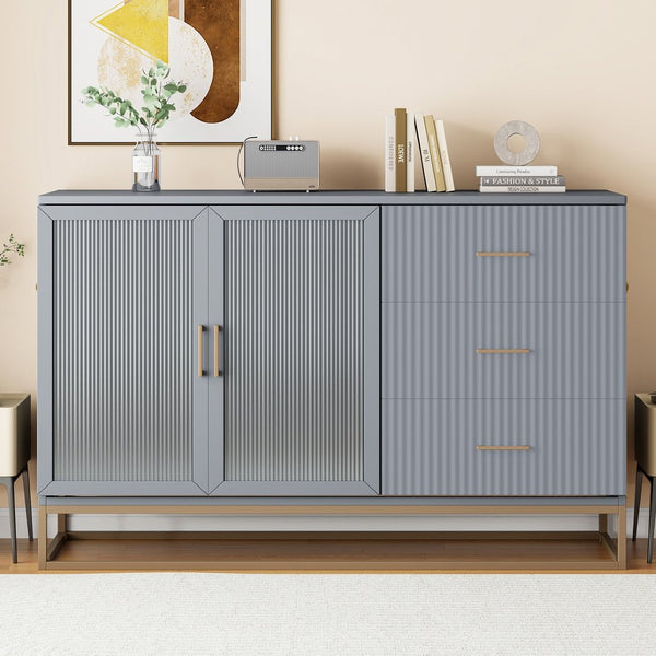 English Elm Murphy Queen Wall Bed with Frosted Glass Cabinet Facade Gold Legs Pine Frame Gray N820S00028E
