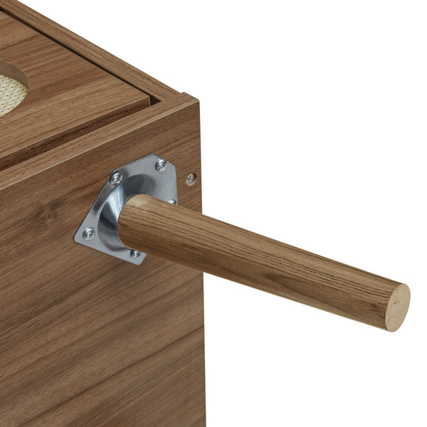 English Elm 5 Drawer Cabinet with Pine Feet, Engineered Rattan Finish, Anti-Dump Safety, Durable Moisture-Proof Storage (37.41"x18.9"x9.45") W688137513