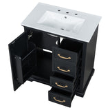 English Elm 30" Bathroom Vanity With Sink, One Package, Black Bathroom Cabinet With Drawers, Solid Frame and Mdf Board