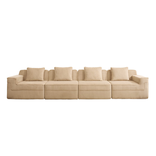 English Elm Modular 4-Seat Cloud Sofa - Plush Corduroy Sectional Couch With Removable Pillows For Relaxed Living W3041S00320