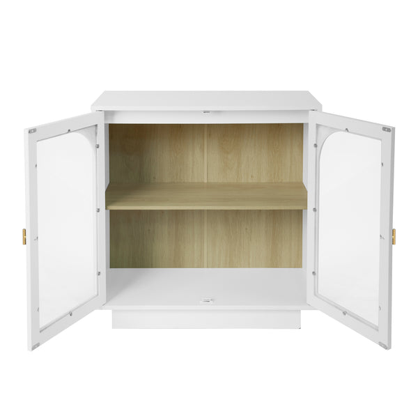 English Elm Storage Cabinet Sleek Acrylic Door with Gold Handle, Non-Slip Feet, Anti-Tip Locks, Compact Dimensions White W688127147