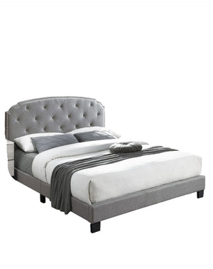 English Elm European Queen Bed Tufted Velvet Upholstered Headboard Elegant Gray Bedroom Frame Light Gray B011P415180
