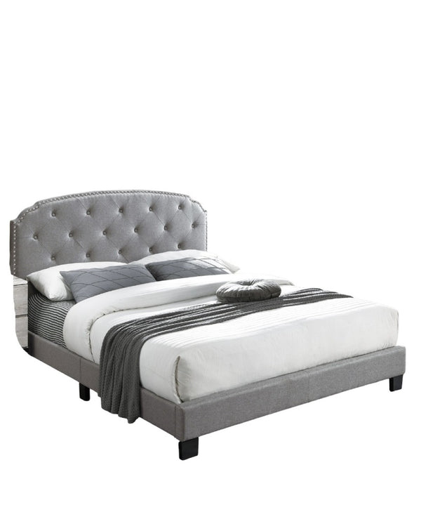 English Elm European Queen Bed Tufted Velvet Upholstered Headboard Elegant Gray Bedroom Frame Light Gray B011P415180