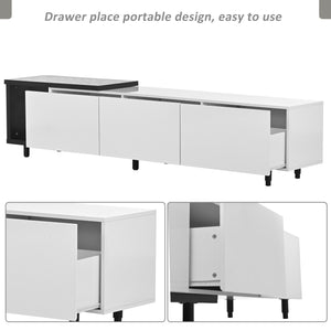 English Elm VIBE Modern 70–100" Adjustable TV Stand with 3 Drawers, High-Gloss Wear-Resistant Top, Spacious Media Storage White N724P205796B