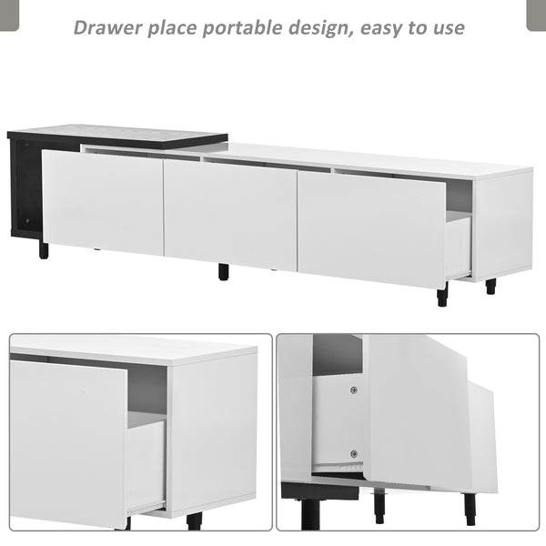 English Elm VIBE Modern 70–100" Adjustable TV Stand with 3 Drawers, High-Gloss Wear-Resistant Top, Spacious Media Storage White N724P205796B