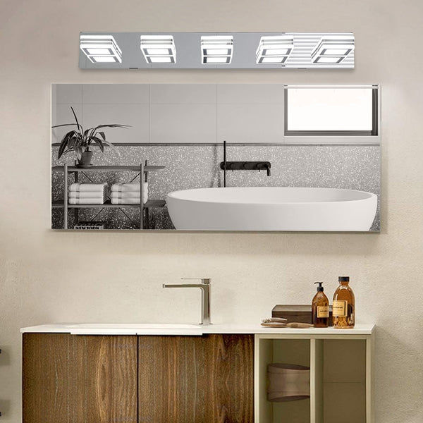 English Elm 32" Modern 5-Light LED Vanity Light with Square Acrylic Shades, Moisture-Resistant Metal Frame for Bathroom Mirror Chrome W2312P374880