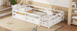 English Elm Twin Montessori Pine Floor Bed with Full Fence Rails for Kids Cozy Bedroom W1820P398987