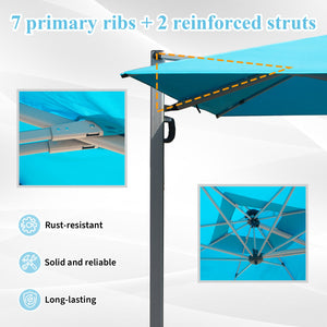English Elm 9'x 11' Rectangle Cantilever Umbrella with Reinforced 9-Rib Frame, 360° Pedal Rotation, Tilt Adjustment Lake Blue W1859P337789