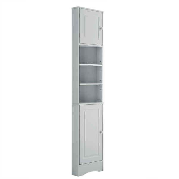 English Elm Multi-Functional Corner Cabinet Tall Trapezoid Bathroom Storage with Adjustable Shelves, Doors, Anti-Dump Device Grey WF530911AAE