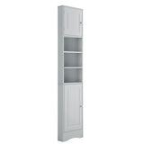 English Elm Multi-Functional Corner Cabinet Tall Bathroom Storage Cabinet With Two Doors and Adjustable Shelves, Open Shelf, Grey