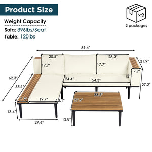 English Elm <old Sku Acacia Wood Outdoor Sectional Sofa with Chaise Coffee and Side Table Included Beige N704F201251A