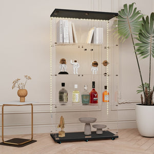 English Elm Tempered Glass Display Cabinet With Bluetooth Led Light Strip, Lockable, Mobile & Stylish For Any Room W3155S00005-GIGA