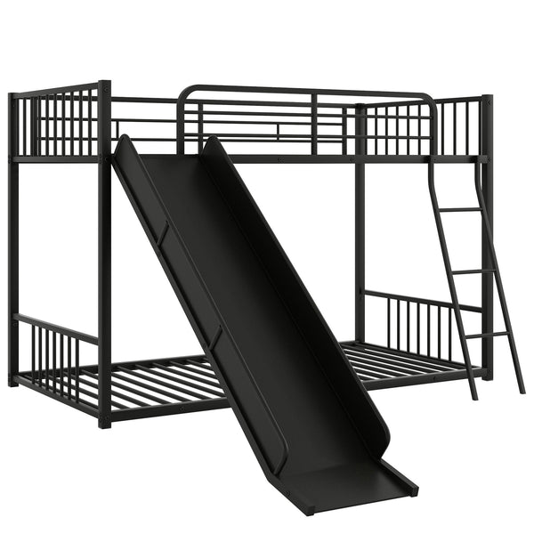 English Elm Metal Bunk Bed with Slide Twin over Twin Stylish Space-Saving Metal Frame, Safe Stairs & Playful Slide Fun Black MF285671AAB