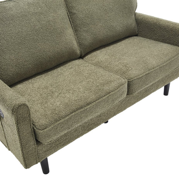 English Elm Loveseat Mid Century Modern Two-Seater Sofa with USB Type-C Charging, Removable Zipper Covers, Durable Wood Legs Green W395P238825