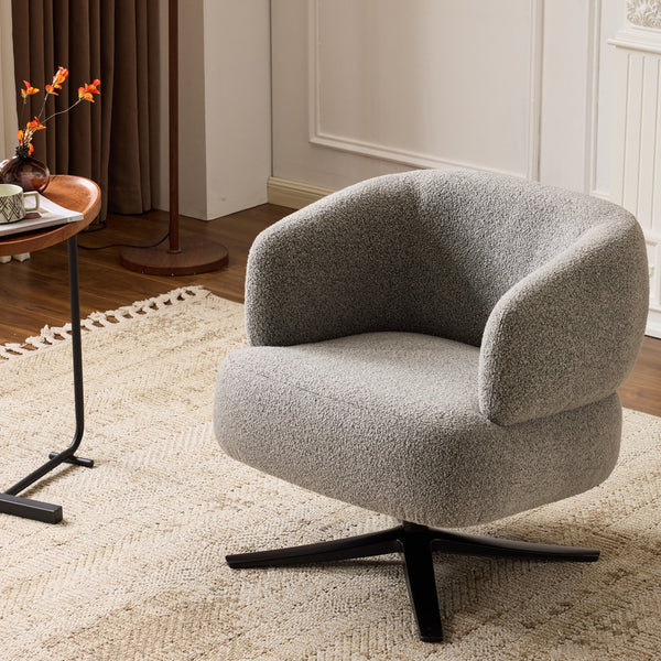 English Elm Cuddle-style linen swivel chair with 360° rotation, wrap-around cradle design for cozy compact spaces Antique Grey W3248P354261