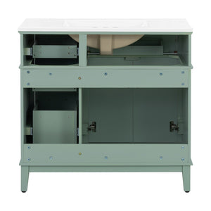 English Elm 36" Navy Bathroom Vanity Solid Wood Frame Ceramic Sink Gold Hardware Soft Close Light Green N729P380151F