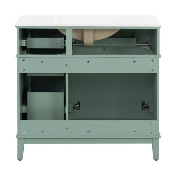 English Elm 36" Navy Bathroom Vanity Solid Wood Frame Ceramic Sink Gold Hardware Soft Close Light Green N729P380151F
