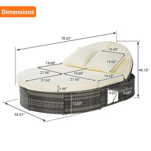 English Elm Outdoor Round Pe Rattan Daybed with Reclining Backrest and Built in Cup Trays Beige W874S00080