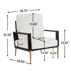 English Elm Christopher Knight Home® - Upholstered Velvet Armchair with Gold Metal Legs, White Luxury Lounge Chair for Living Spaces N817P237961W