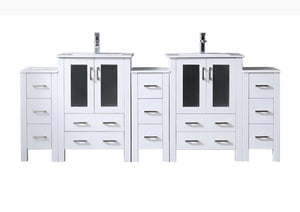 English Elm White Double Bath Vanity 84-inch with Side Cabinets, Scratch-Resist Ceramic Top, Faucets & Mirrors B2731S01218