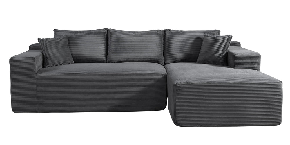 English Elm 2-Piece Convertible Corduroy L-Shaped Sofa With Pillows - Stylish Modular Sectional For Modern Living B2735P384509