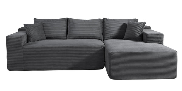 English Elm 2-Piece Convertible Corduroy L-Shaped Sofa With Pillows - Stylish Modular Sectional For Modern Living B2735P384509