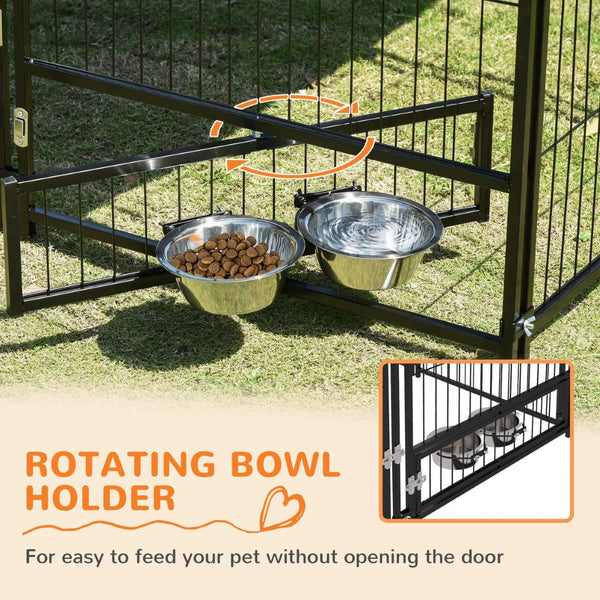 English Elm Pawhut Outdoor Steel Wire Dog Kennel with Oxford Canopy Roof and Rotating Feed Bowl W2225P173780