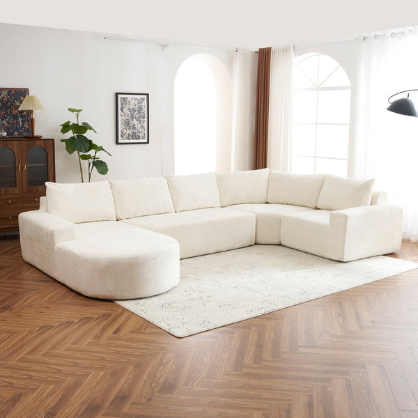 English Elm 139" Oversized Modular Sofa Cloud Sectional with Deep 22.8" Seat Pocket Springs Chenille Comfort for Living Room Beige N719S001730A