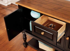 English Elm Black Antique Oak Solid Wood Server with Turned Legs for Farmhouse Dining Rooms B2741P491057
