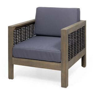 English Elm Christopher Knight Home® - Set of 2 Acacia Wood Outdoor Club Chairs with Wicker Accents, Water-Resistant Cushions, Durable Finish Gray 68942.00DGRY-2
