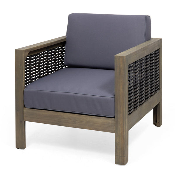 English Elm Christopher Knight Home® - Set of 2 Acacia Wood Outdoor Club Chairs with Wicker Accents, Water-Resistant Cushions, Durable Finish Gray 68942.00DGRY-2