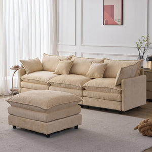 English Elm 105" L-shaped Chenille Sectional with Ottoman Pocket Spring Living Room Sofa Light Coffee W1097S00226