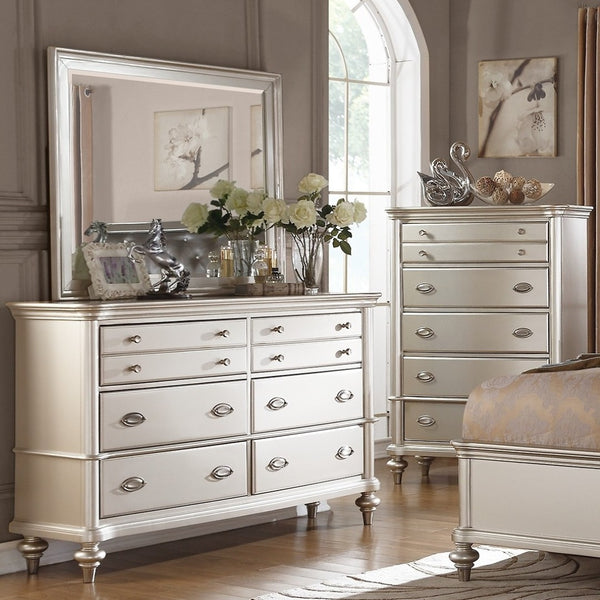 English Elm Classic Six Drawer Dresser Satin Silver Finish Antique Inspired Bedroom Storage B011P494287
