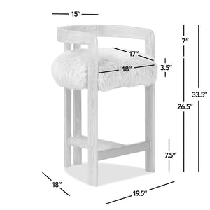 English Elm Millwick Sheepskin Fur Counter Stool Solid Ash Wood Frame Farmhouse Kitchen Seating B2719P479033