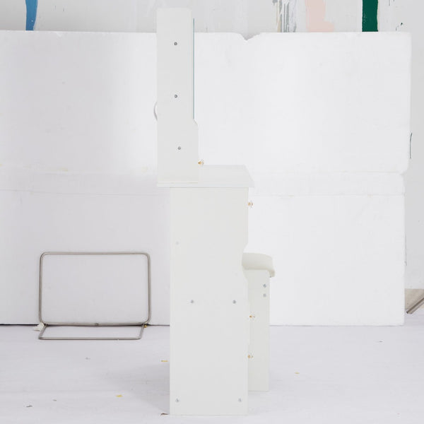 English Elm 29.2" Compact Left Drawer Vanity Set With Led Mirror, Power Station, Stool & Hair Dryer Holder P2 W936P226043-GIGA