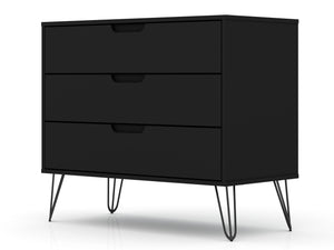 English Elm Rockefeller 35" Dresser with 3 Smooth-Glide Drawers, Metal Splayed Legs, TV-Ready Storage, Anti-Tip Black B365P398133