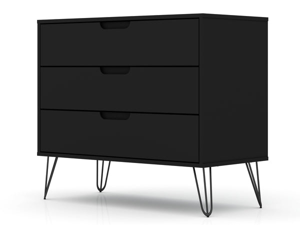 English Elm Rockefeller 35" Dresser with 3 Smooth-Glide Drawers, Metal Splayed Legs, TV-Ready Storage, Anti-Tip Black B365P398133