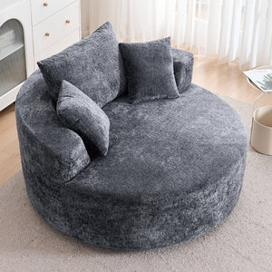 English Elm Round Swivel Barrel Chair Plush Chenille Upholstery Cozy Accent Seat for Any Room Grey W2915P338891