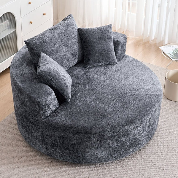 English Elm Round Swivel Barrel Chair Plush Chenille Upholstery Cozy Accent Seat for Any Room Grey W2915P338891
