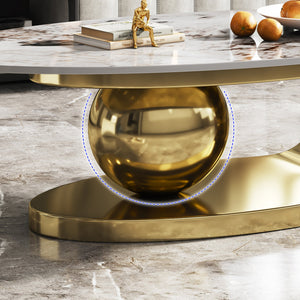 English Elm 49.2 Oval Faux Marble Coffee Table with Titanium-Coated Stainless Steel Base and Sintered Stone Top Gold,Multi W3136S00001