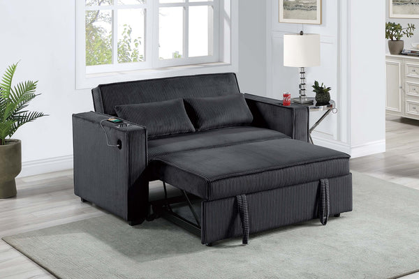 English Elm Modern Corduroy Convertible Sleeper Sofa with Usb Ports and Built-in Cupholders B011S02177